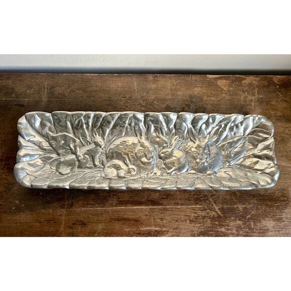 Vintage Pewter Bunny Long Tray | Easter Spring Decor | Prairiecore Granny Chic - Picture 1 of 7